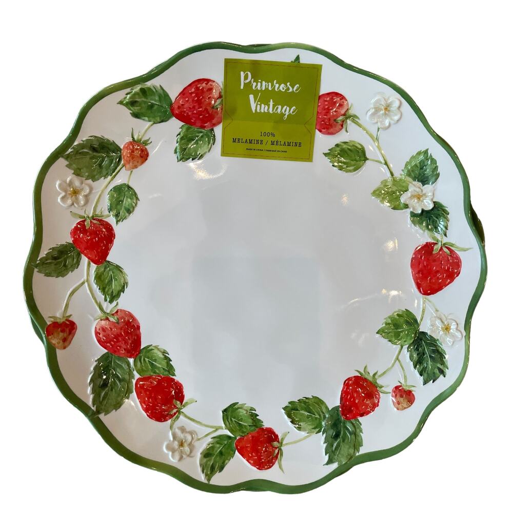 Primrose Vintage Strawberry Melamine Appetizer Plates 6.5" Set of 4 New